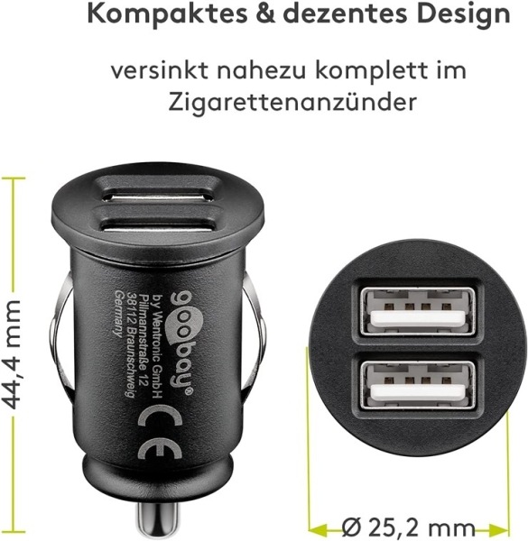 Immagine prodotto Goobay Doppio caricatore da auto USB