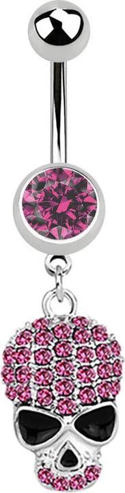 Produktbild Star Piercing Banane silber mit Anhänger Schädel pink (Chirurgenstahl 316L, ohne Messing)