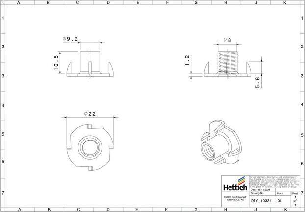 Image du produit Hettich Einschlag-Mutter M8 (M8)