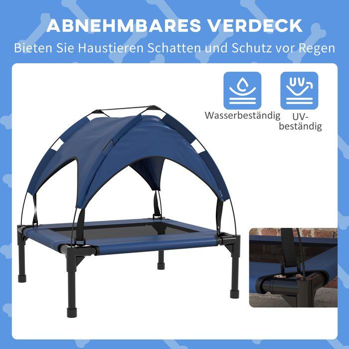 Produktbild Swisshandel24 Erhöhtes Hundebett mit Baldachin, Outdoor Hundeliege mit Dach, 76x61x69.5cm, dunkelblau (Hund)