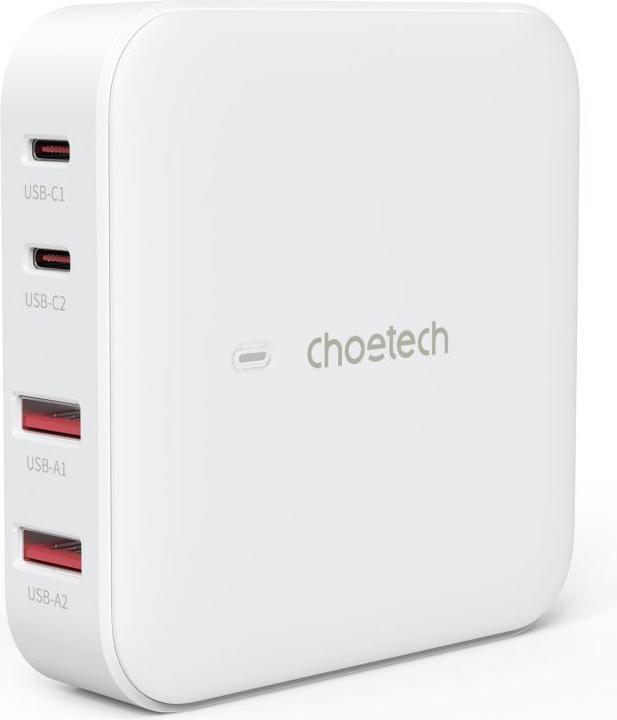 Image du produit Choetech PD8008 Chargeur rapide GaN 100W 2x USB-A / 2x USB-C - blanc (100 W, 4 ports)