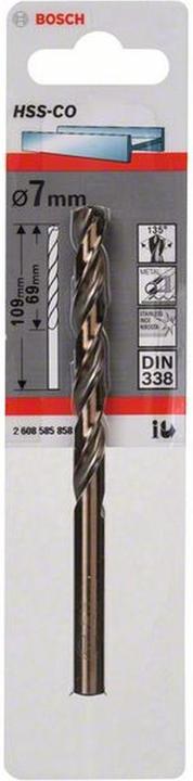 Immagine prodotto Bosch Professional Zubehör Trapano per metallo HSS-Co, DIN 338, 7 x 69 x 109 mm, confezione da 1 pezzo (7 mm)