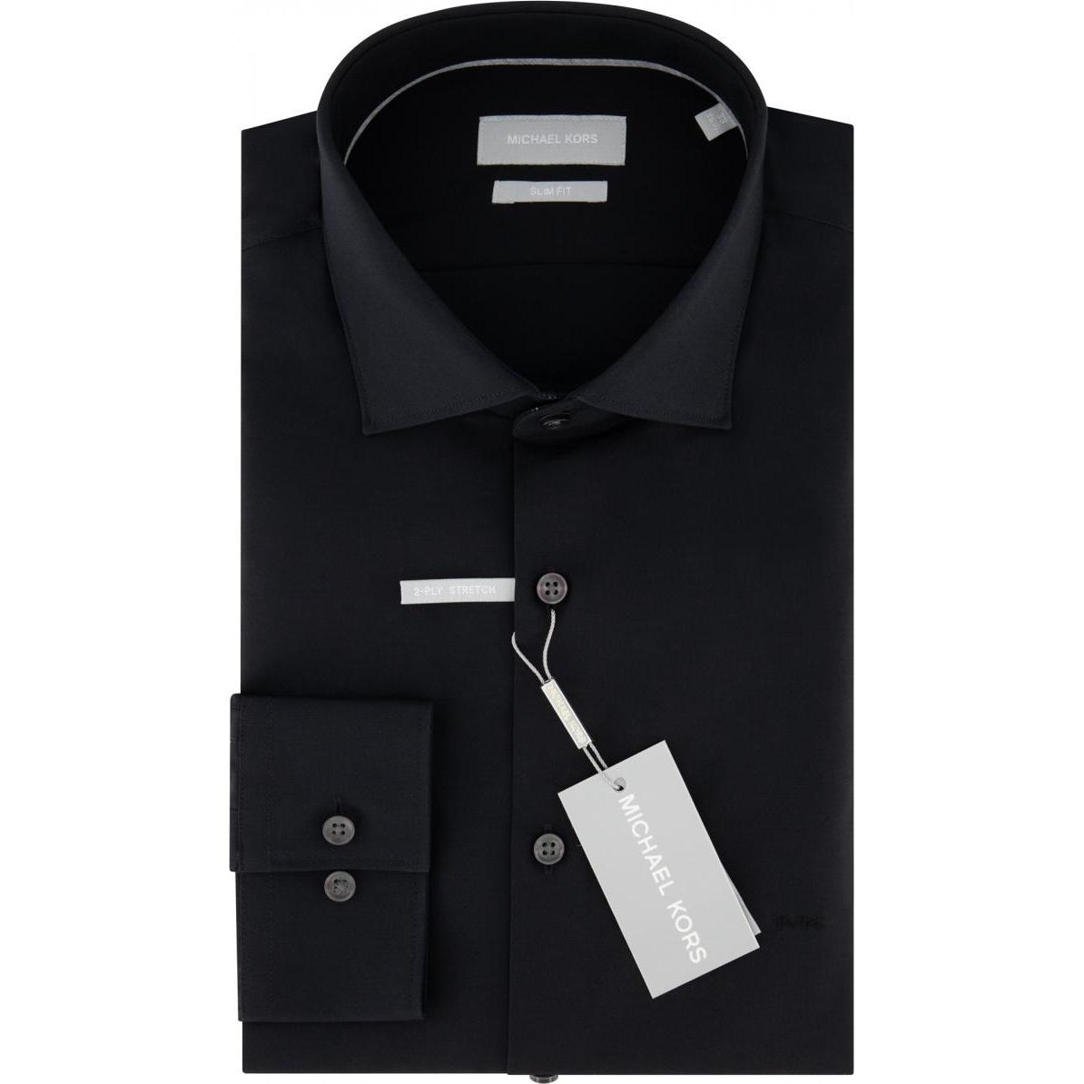 Michael Kors, Herren, Hemd, schmal geschnittenes Stretch-Popeline-Hemd, Schwarz, (41)