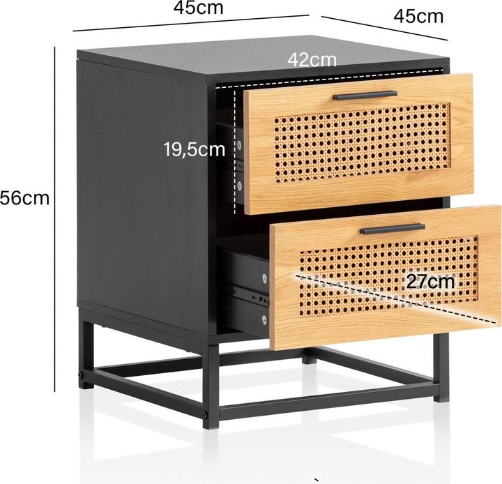 Produktbild FineBuy Nachtkonsole Nachtkommode Boxspringbett 45 cm Schwarz Wiener Geflecht (45 x 45 x 55 cm)