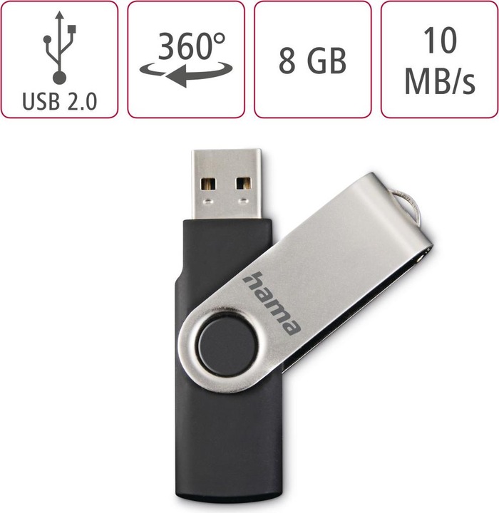Immagine prodotto Hama FlashPen ruotare (8 GB, USB-A, USB 2.0)