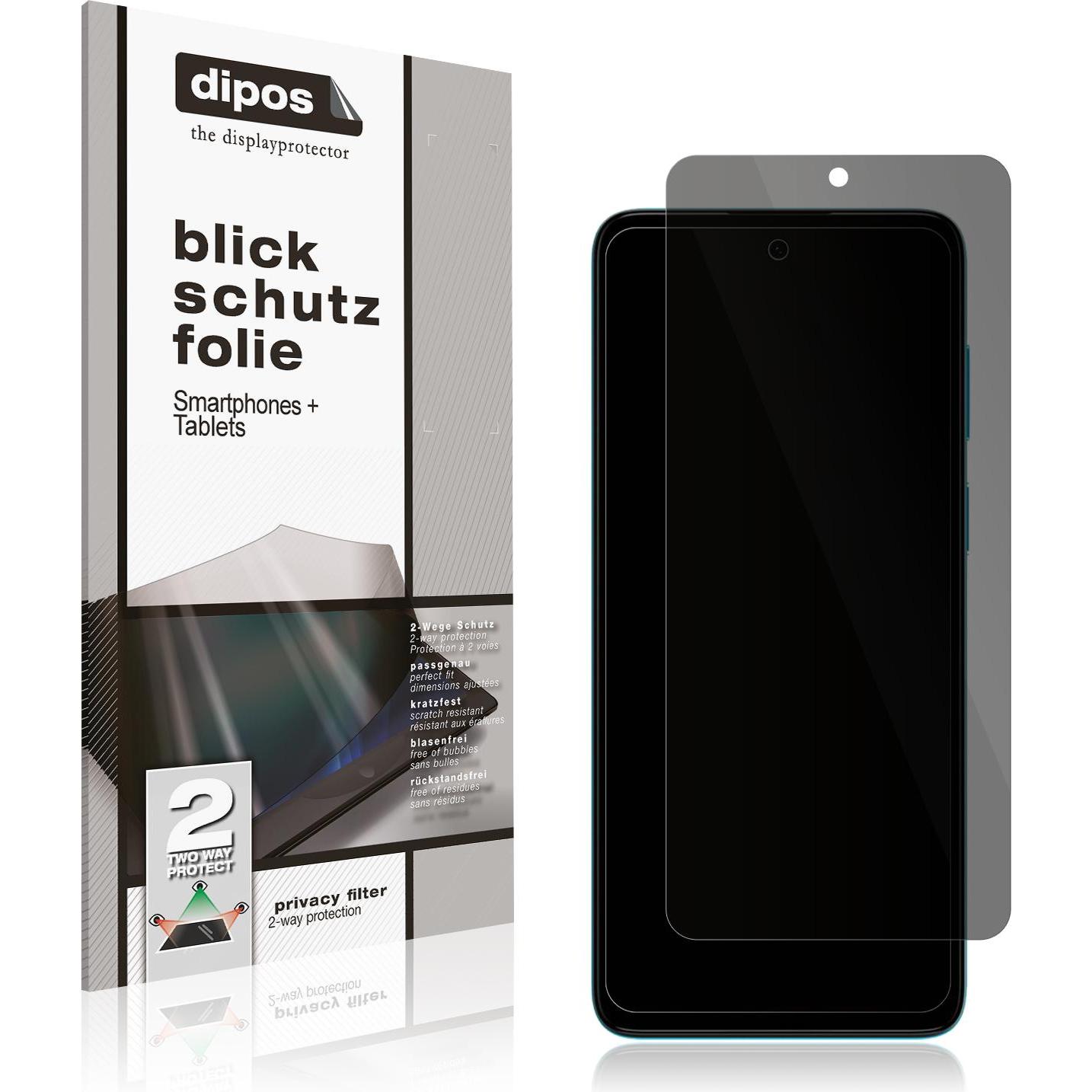 Dipos Blickschutzfolie 2-Way Anti-Shock (1 Stück, Motorola Moto G22), Smartphone Schutzfolie, Transparent