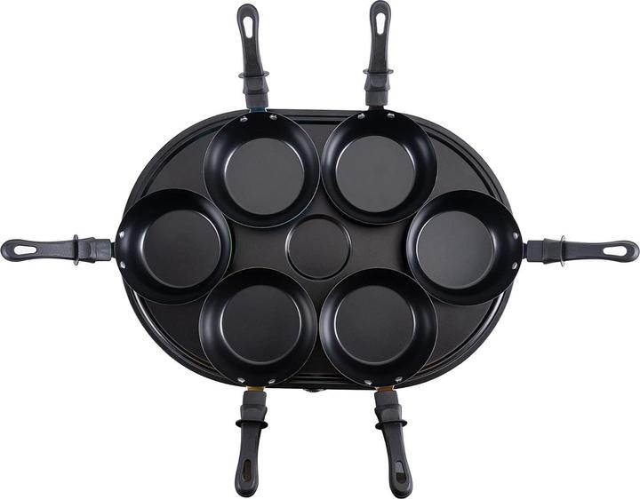 Produktbild KLAMER Raclette-Wok 1200 W – Raclette Grill mit 6 Wokpfännchen & 8 Raclettepfännchen, Antihaftb…