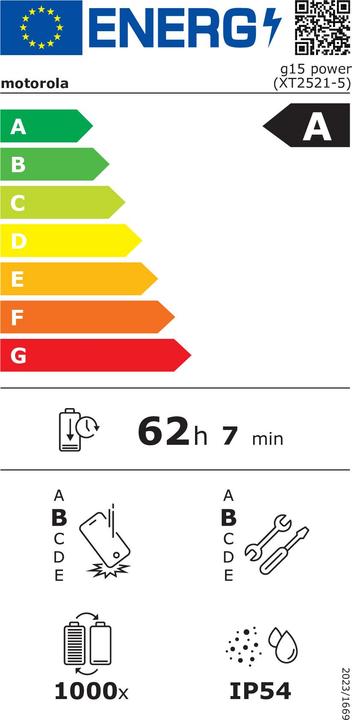 Energy Label Motorola Moto G15 Power (256 GB, Green, 6.72", Dual SIM, 4G)