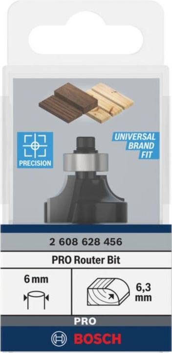 Produktbild Bosch Professional Zubehör Abrundfräser, 6 mm, R1 6,3 mm, D 25,4 mm, L 13,1 mm, G 54 mm