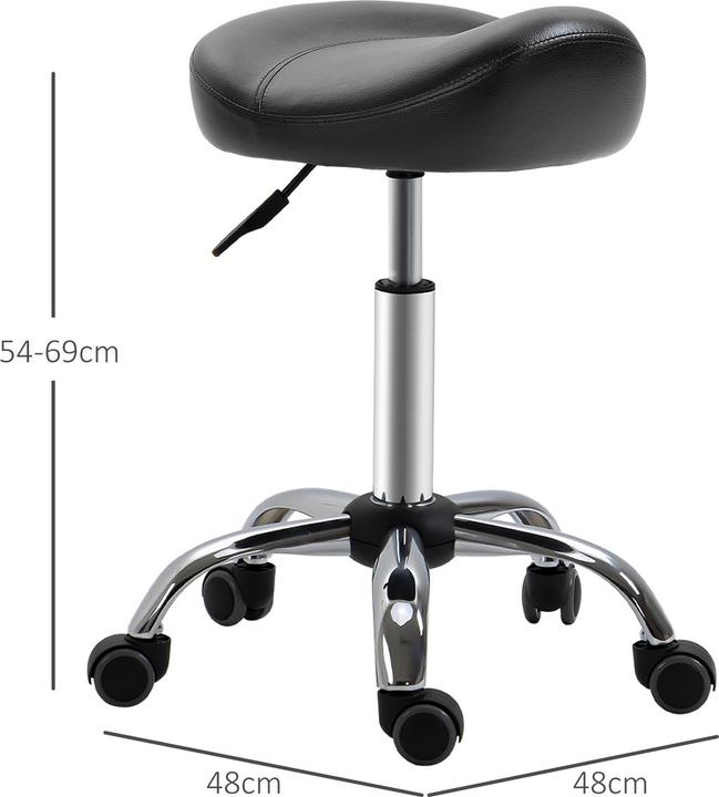 Actual product image Homcom Rollhocker Kunstleder, Stahl Schwarz (54 - 69 cm)