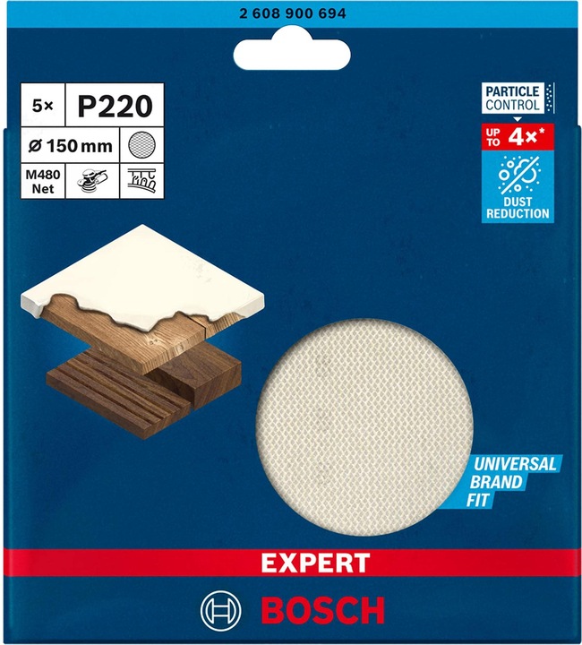 Actual product image Bosch Professional Zubehör Expert M480 sanding net for random orbital sander, 150 mm, G 220, 5 pieces (220)