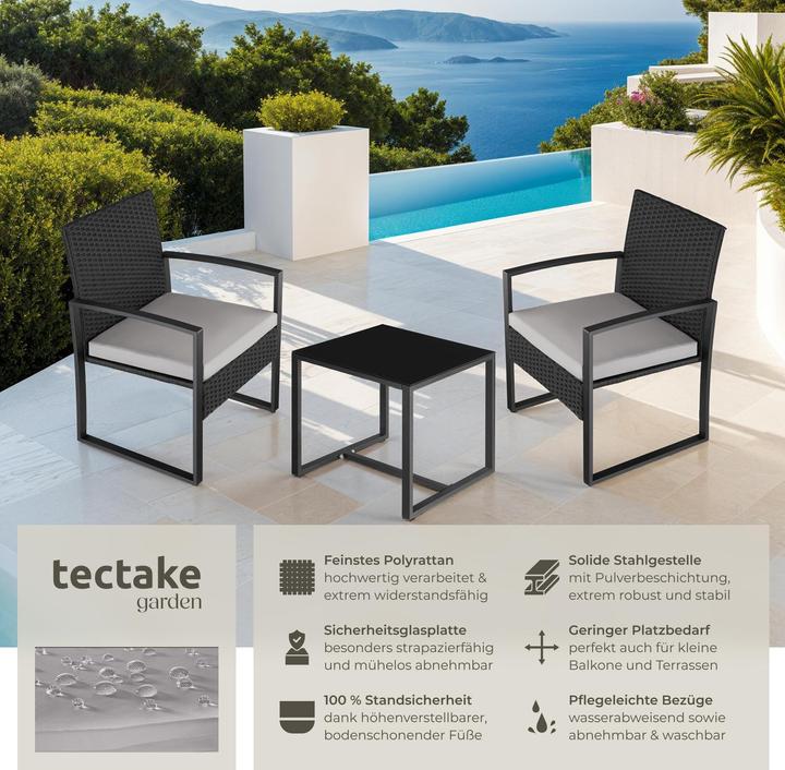 Image du produit tectake Ensemble de salon de jardin en rotin Granada avec table pour 2 personnes Noir