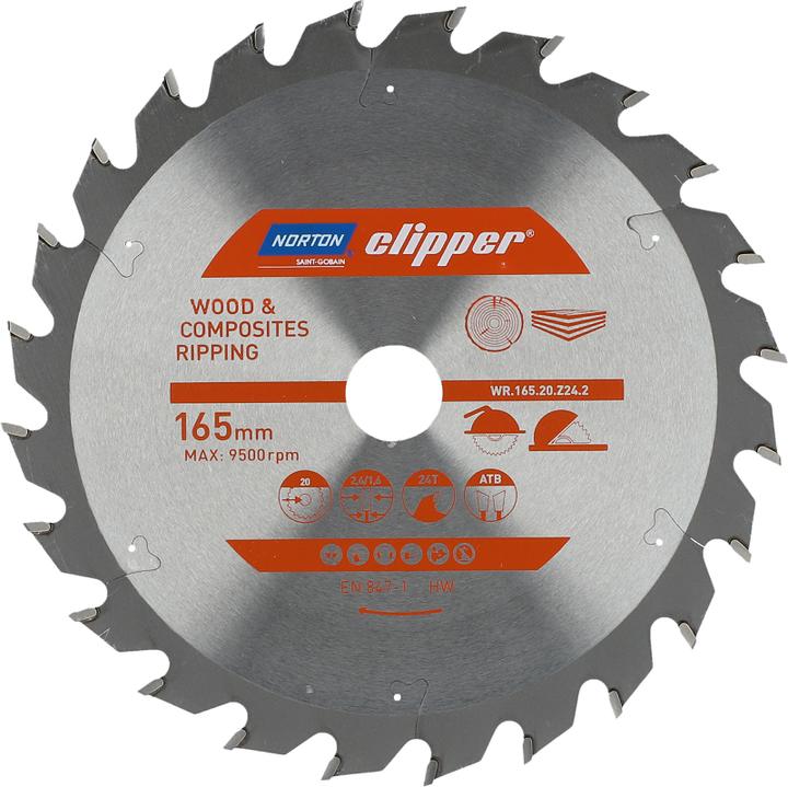 Actual product image MGA Norton Clipper 70184608046 Carbide Blade 165 x 2.6 x 20 Z24