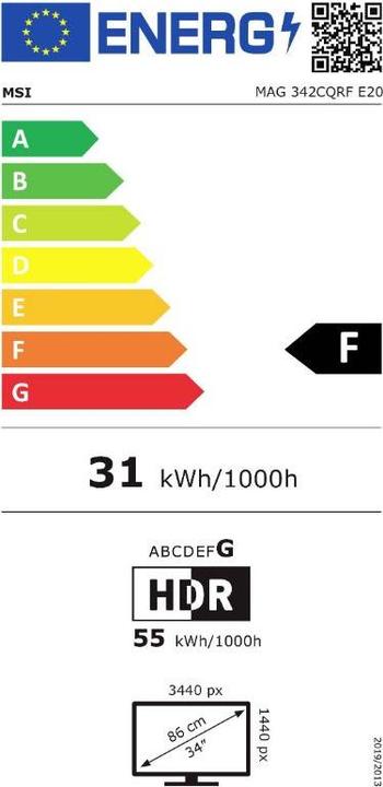 Energy Label MSI MAG 342CQRFDE E20 (3440 x 1440 pixels, 34")