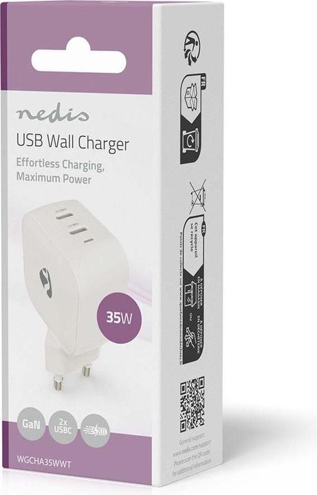 Actual product image Nedis Netzladegerät | 35 W | GaN | PD3.0 | Schnellladefunktion | 1.75 / 2.33 / 2.92 / 3.0 A | Anzahl (35 W, 2 ports)