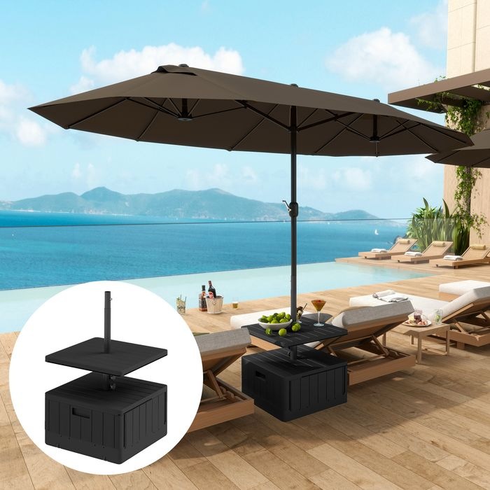 Produktbild Swisshandel24 3in1 Sonnenschirmständer 80 kg befüllbar, Bepflanzbar, Rollen, Ø38/48 mm, Schwarz