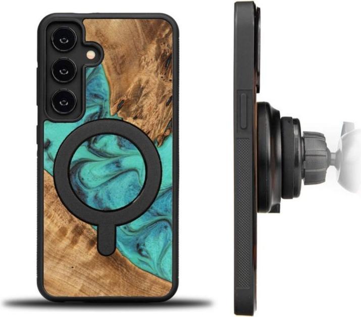 Actual product image Bewood Unique MagSafe Turquoise wood and resin case for Samsung Galaxy A55 5G - turquoise and black (Samsung Galaxy A55)