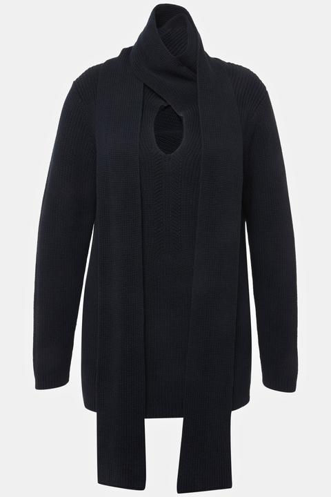 Produktbild Ulla Popken Pullover, angestrickter Schal, V-Ausschnitt, Langarm (54)