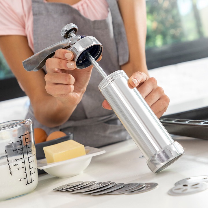 Immagine prodotto InnovaGoods Distributore di pasta per biscotti e pistola a spruzzo - 4 ugelli (Pressa per biscotti)