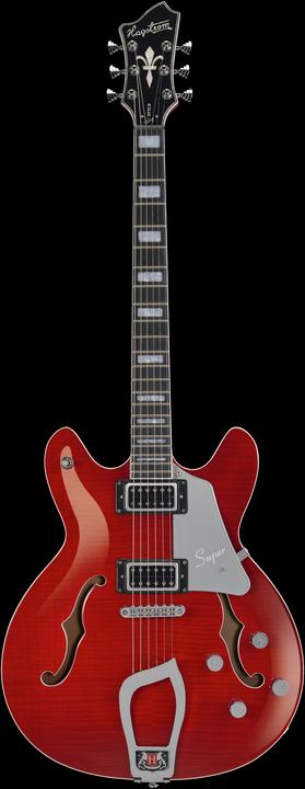 Actual product image Hagstrom Electric Guitar, Super Viking, Wild Cherry Transparent Flame