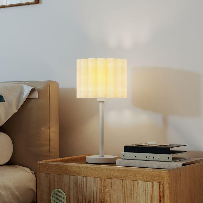 Produktbild Swisshandel24 Tischlampe im Retro-Stil, Nachttischlampe, Kunststoff-Schirm, Knopfschalter, Weiss (E27)