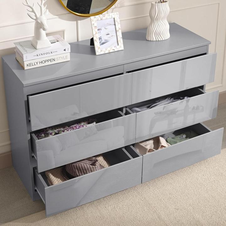 Produktbild HTI-Living Kommode Kenji 8 Schubladen Hochglanz Grau (115 x 40 x 97 cm)