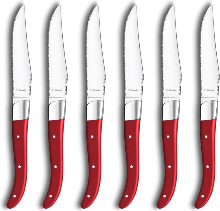 Produktbild Lou laguiole ROYAL STEAK Steakmesser Set 6-teilig rot, hochglanzpoliert, für 6 Personen (6 Stück, Messer)