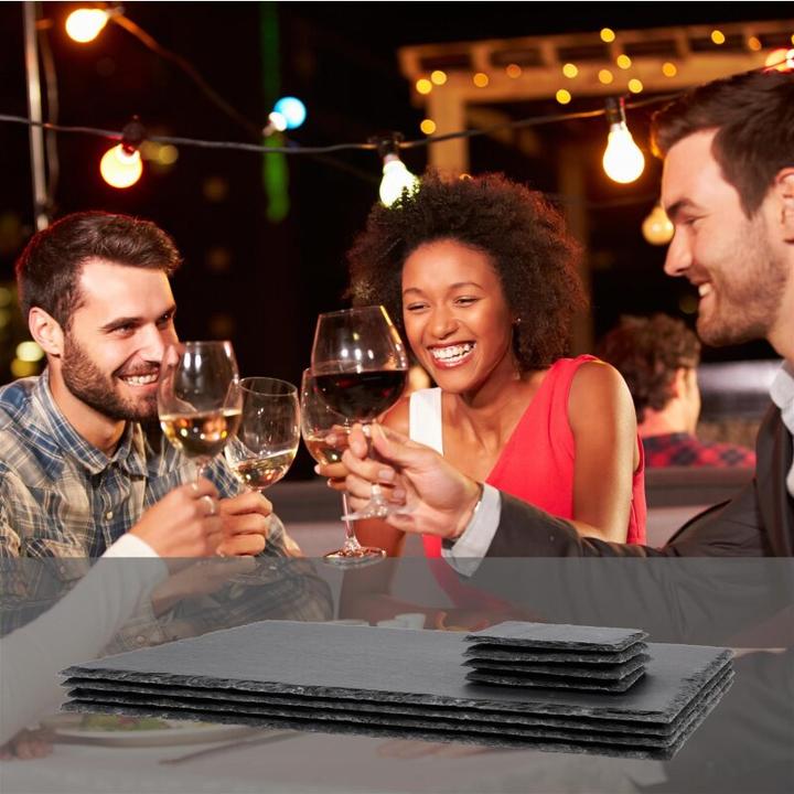 Image du produit Sänger Geschirr Set d'assiettes à dîner en ardoise, sous-verres modernes en ardoise pour 4 personnes (4 pcs, 40 x 30 cm)