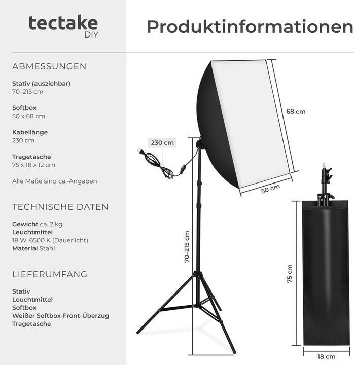 Produktbild tectake Studioleuchte mit Softbox und Stativ (Studioleuchte)