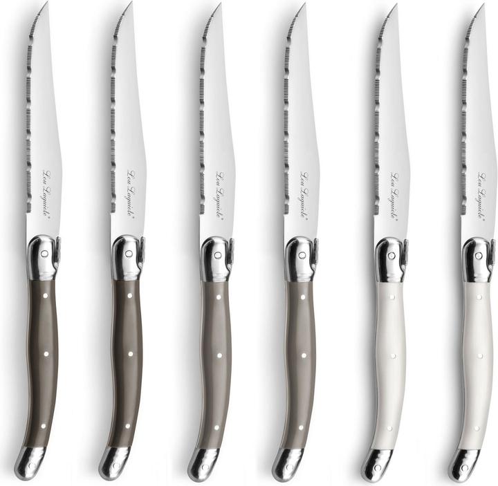Actual product image Lou laguiole TRADITION Steakmesser Set, 6-teilig, 3-farbig (perle, pfeffer, taupe) (6 pcs., Knife)