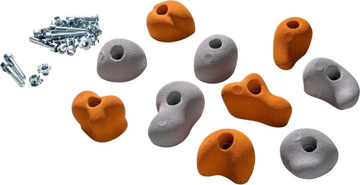 Produktbild Kletterbude Klettergriffe für Kinder Komplettset StarterKids Sprösslinge, made in Germany (Orange-grau)