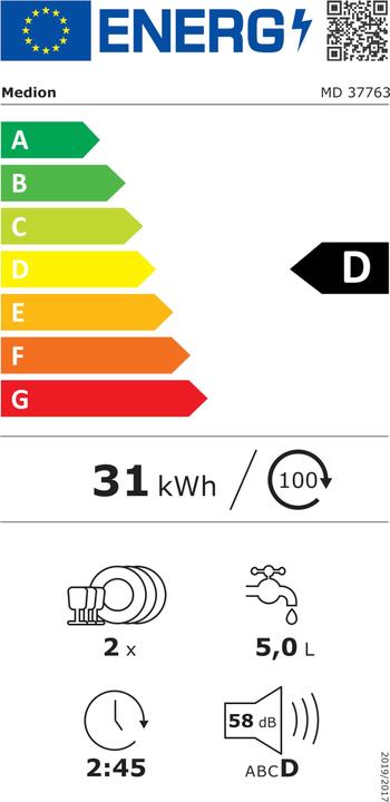 Etichetta energetica Medion Lavastoviglie DWT20 (MD37763) Oro