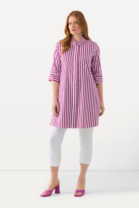 Image du produit Ulla Popken Chemisier long à rayures, ligne A, col de chemise et manches 3/4 (46, 48)