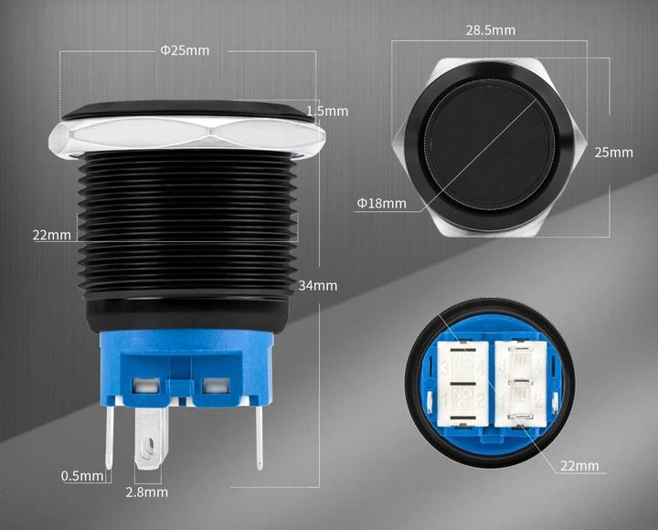 Produktbild Daier Beleuchteter 12V Taster mit Kabelbaum | 22mm einrastend