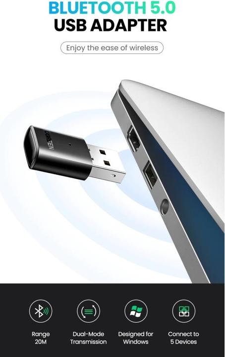 Immagine prodotto Ugreen Bluetooth 5.0 USB Adapter (Trasmettitore e ricevitore)