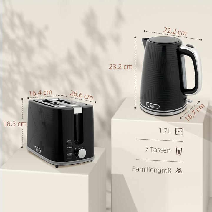 Produktbild Homcom Wasserkocher-Toaster-Set Stahl, Kunststoff Schwarz (1.70 l)