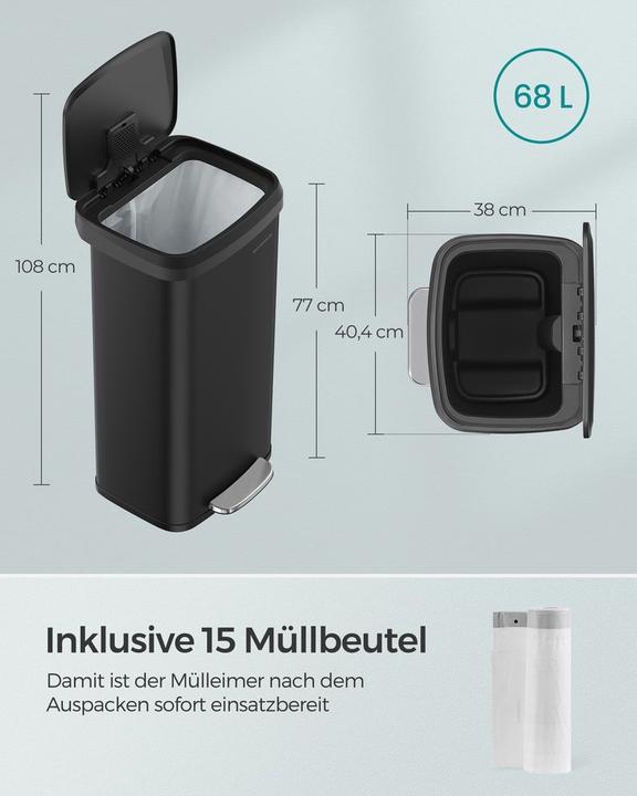 Immagine prodotto Songmics Cestino per rifiuti da 68,0 l in acciaio inox (68 l)