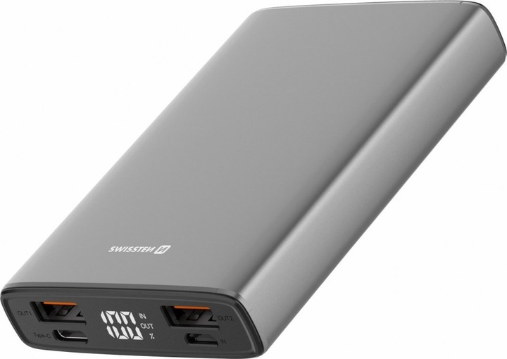 Swissten Aluminium POWER BANK 10000 mAh 20W Power Delivery GREY (10000 mAh, 22.50 W, 22.50 Wh)