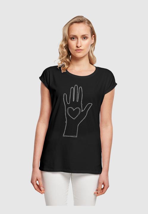 Produktbild Merchcode Ladies Peace - Scribble Hand Heart Black Extended Shoulder Tee - 161397 (S)
