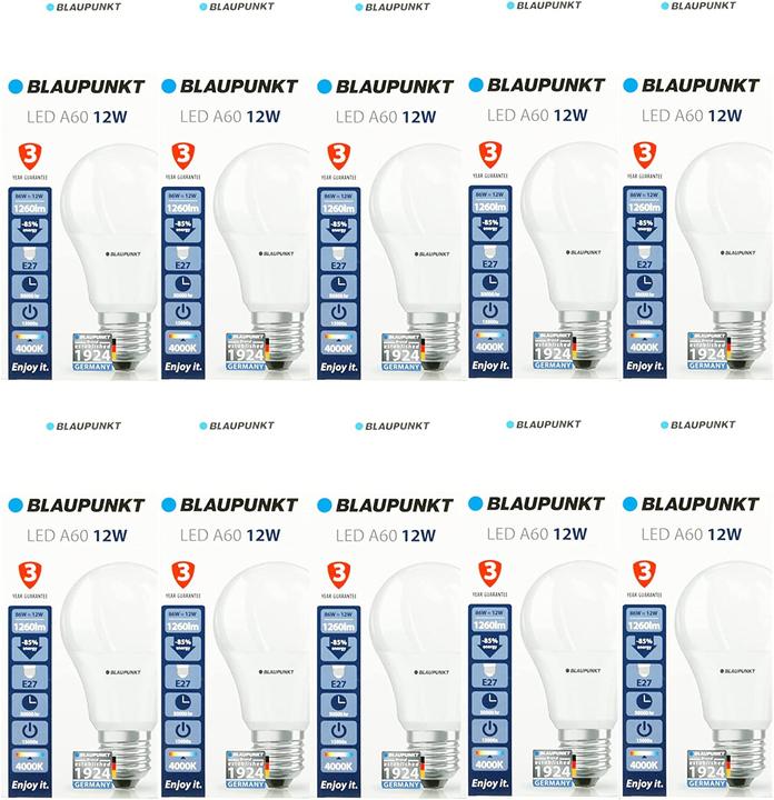 Image du produit Blaupunkt Ampoule LED E27 - 12W - Blanc neutre 4000K - Led ampoules - pack de 10 (E27, 12 W, 1260 lm, 10 x, F)