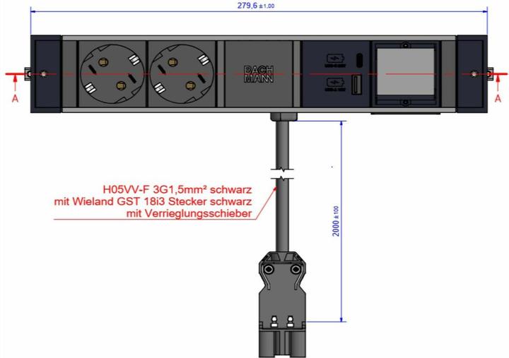 Immagine prodotto Bachmann Binario per scrivania 2xCEE7/3 1xUSB A&C 22W 1xCM 2.0m GST18 - 2 m - 2 prese AC - Interno (2x, CEE 7/3, 2 m)