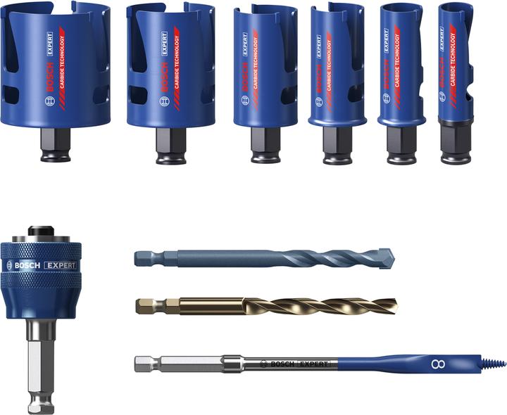 Actual product image Bosch Professional Zubehör EXPERT Construction Material -Power Change Plus hole saw, 20 25 32 38 51 64 x 60 mm, 10-piece (20 mm, 25 mm, 32 mm, 38 mm, 51 mm, 64 mm)