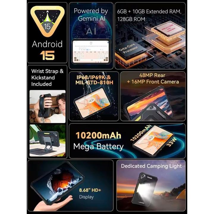 Actual product image Cubot Tablet KING KONG MINI 6 GB RAM 128 GB 8,7" Schwarz (4G, 8.70", 128 GB, Black)