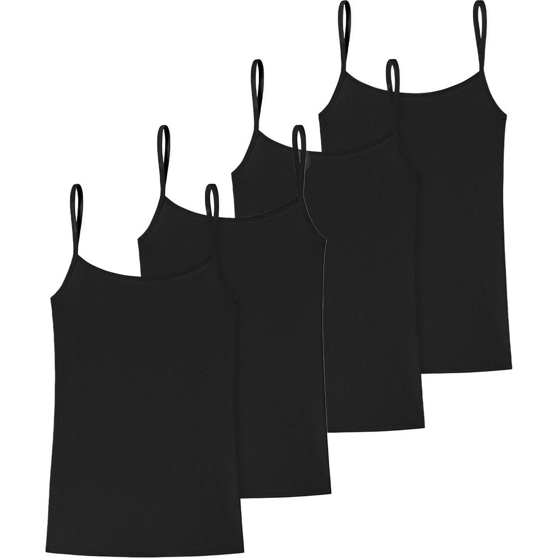 Uncover by Schiesser, Damen, Shirt, 4er Pack Cotton Spaghetti Top, Schwarz, (L)