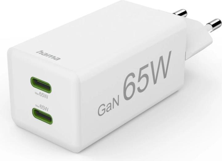 Produktbild Hama Schnellladegerät, GaN, 2x USB-C, PD/Qualcomm®, Mini-Ladegerät, 65 W, Weiss (65 W, 2 Ports)