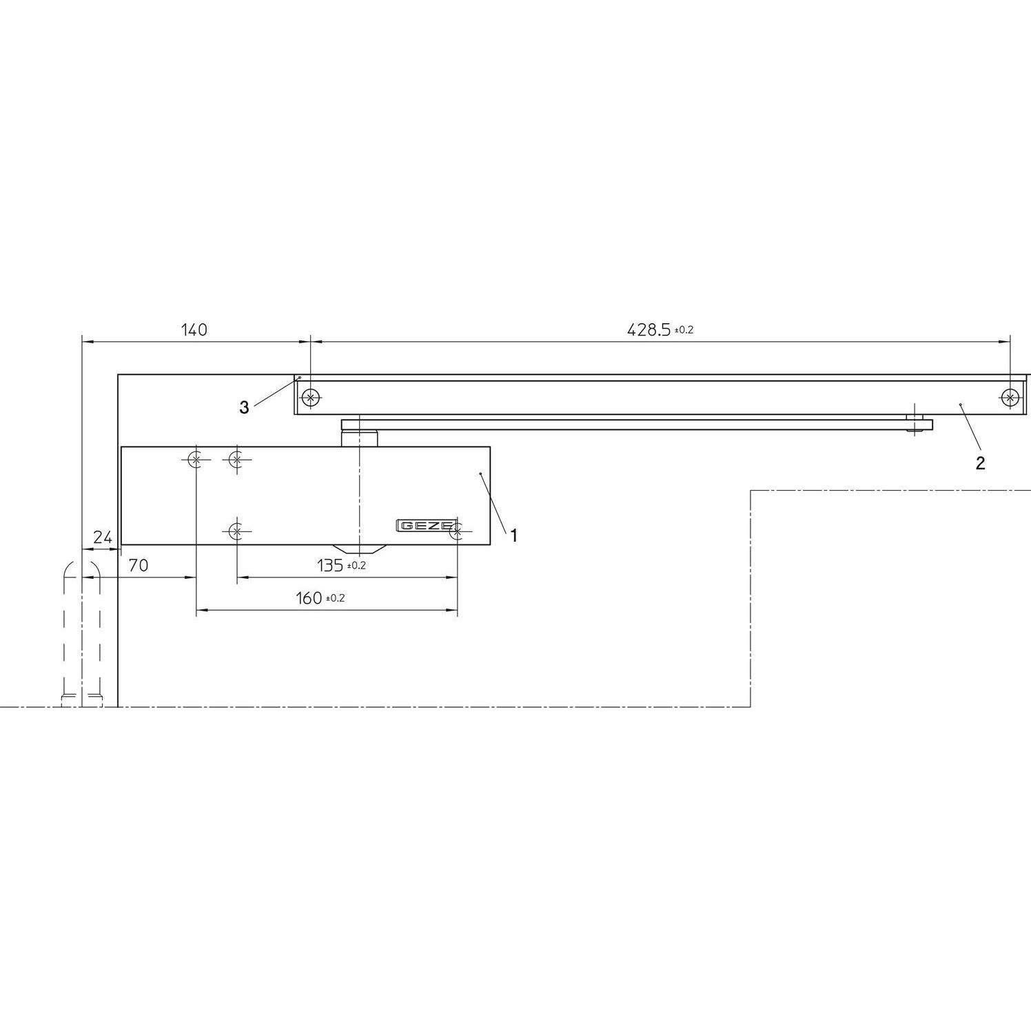 Geze, Türöffner + Türschliesser, Türschliesser TS 3000 V, Grösse EN 1-4, mit Gleitschiene, ohne Feststellung, weiss