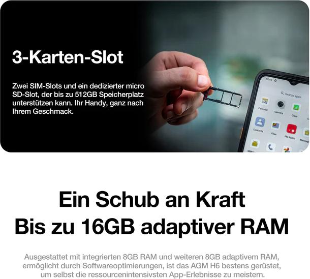 Actual product image Bea-Fon AGM MOBILE H6 16+256GB Outdoor Smartphone 4G (256 GB, Black, 6.56", Dual SIM, 4G)