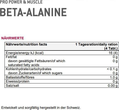 Valeurs nutritives et ingrédients Sponser Bêta alanine (1 pièce(s), Cachets, 189 g)