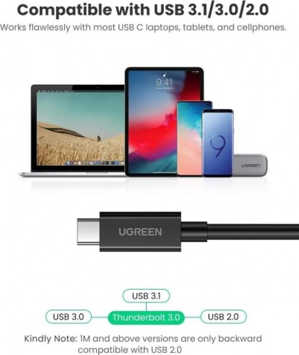 Actual product image Ugreen Thunderbolt 3 USB-C cable (0.50 m, USB 3.1, 100 W)