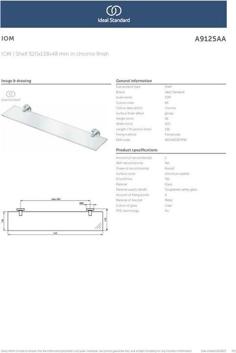 Produktbild Ideal Standard Glasablage IOM 520mm Klarglas (60 x 14 cm)